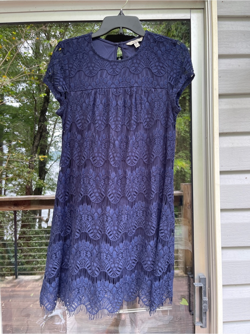 Speechless Navy Lace Cap-Sleeve Mini Dress